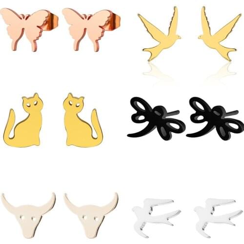 Korean Earrings 2019 Animal Stud Earrings for Women Cute Butterfly Cat Earrings Pendentes Ear Jewelry Christmas Gifts Bijoux