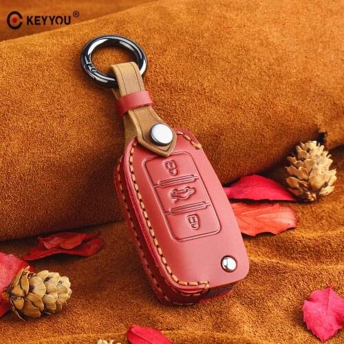 KEYYOU Leather Flip Car Key Case for VW Volkswagen Polo Golf Passat Beetle Caddy T5 Eos Tiguan Seat For Skoda Remote Fob Cover