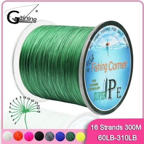 Power 16 Strands Braided Fishing Line 300m Super Strong Japan Multifilament PE Braid Line Wire 60LB-310LB 8 Colors for Choose