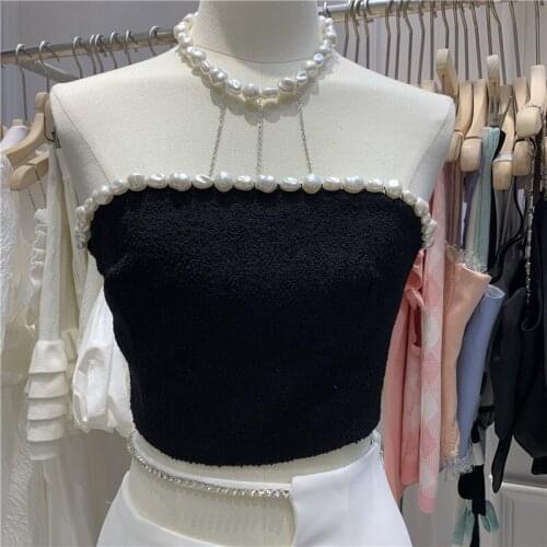 Summer New Sexy Beaded Halter Inner Tube Top Womens Temperament Slim Fit Bottoming Shirt Fashion Tank Camisole Tops