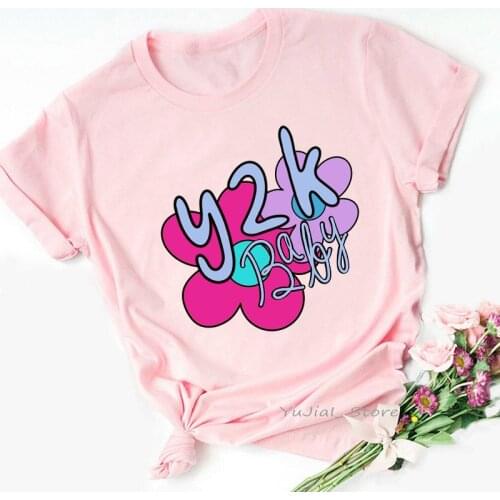 2021 Hot Sale Y2K Flowers Graphic Print Tshirts Women Funny T Shirt Femme Harajuku Shirt Aesthetic Clothes Summer Tops