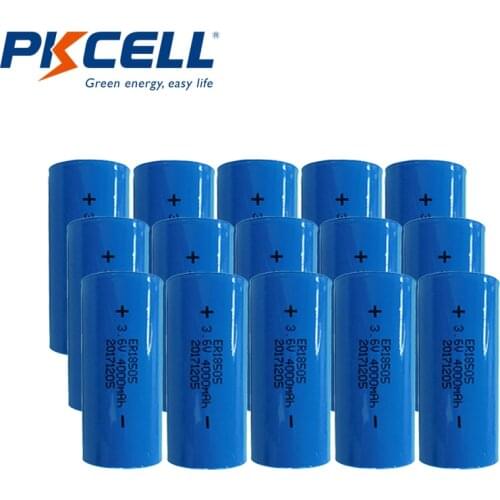 15pcs PKCELL ER18505 18505 3.6V A size Lithium Battery ER18505 4000Mah Li-SOCl2 PLC controly battery standby power Alarms