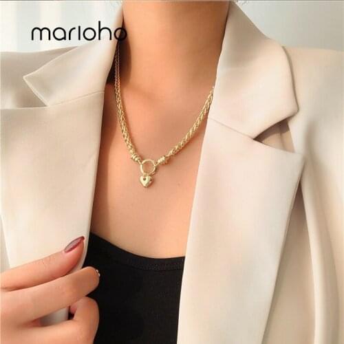 Marioho Ins Style Love Heart Necklace Pendants Vintage Clavicle Chain Necklace For Women Party Wedding Jewelry Gift