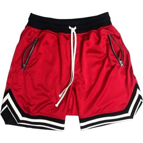 Mens Casual Shorts Hip Hop Streetwear Male Gyms Fitness Short Pants Mesh Loose Zipper Pocket Drawstring Joggers Sportswear