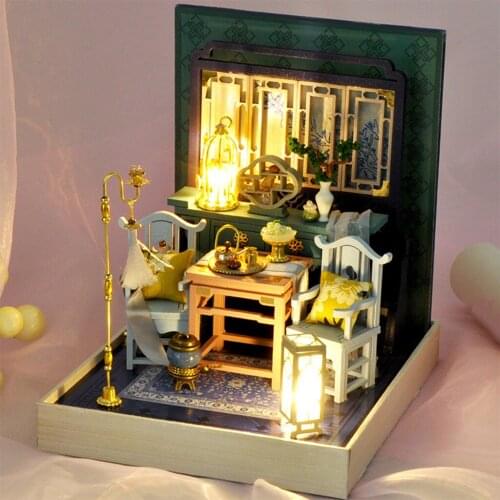 Chinese Style Dollhouse Building Kits With Vintage Furniture Set Dust Cover