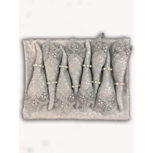 Çiftteks Kdk Carefree French Laced Table Cover Set 8 Personality 18 Piece Gray