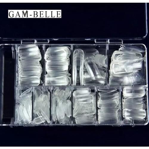 GAM-BELLE 100Pcs Fake Nails French Acrylic UV False Nail Art Tips 10 Size Nail Decoration Accessories Transparent Manicure Tool
