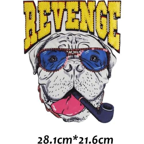 Thug Life Bull DOG Sequin Patch Clothing Embroidered Sewing Applique Sew on Fabric Badge Apparel Accessories Patches Moto Rock