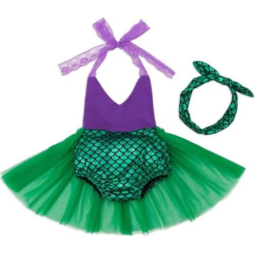 New Baby Girls Sequins Tutu Romper Set Summer Mermaid Shaped Baby Rompers One-Pieces Green Toddler Baby Girls Clothing Sets