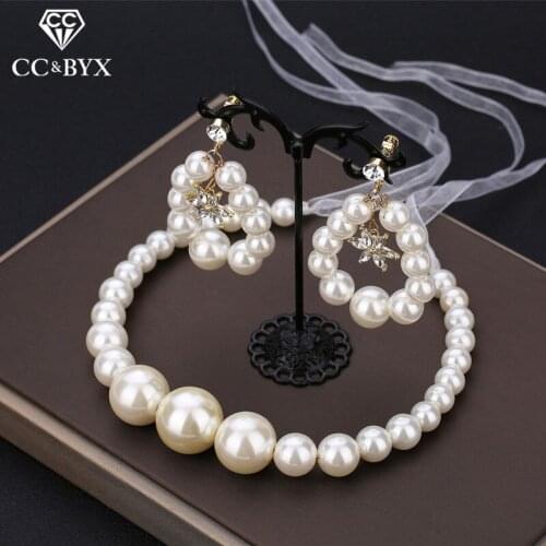 CC Pearl Headband 2pcs Earrings Hairband Wedding Hair Accessories For Women Luxury Full Pearls Head Band Lady Fine Jewelry M119