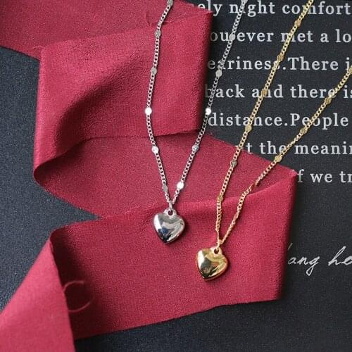 Rhysong Jewellery Heart Shape Chain Necklace Clavicle Chain Glossy Shiny Lovely Necklace Titanium Steel Gold-Plated XL189