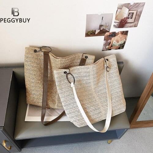 Casual straw women shoulder bags woven handbags rattan summer beach bag large capacity tote lady big purses shopper new