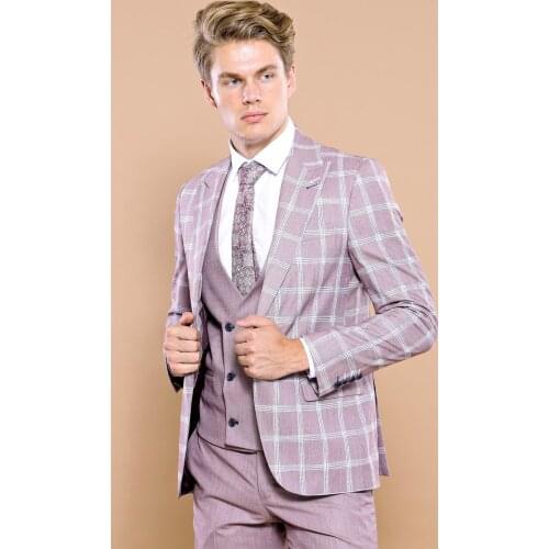 Checked Light Burgundy Vested Suit Wessi