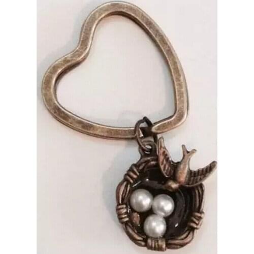 BIRD NEST&PEARL EGGS Key Chain Ring Vintage Bronze Charm Heart Keychain For Keys Car Key Ring Bag Jewelry Gift DIY