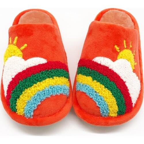Fluffy Slippers Kids Baby Indoor Flock Winter Warm Casual Shoes Children Cute Colorful Rainbow Home House Slippers For Children