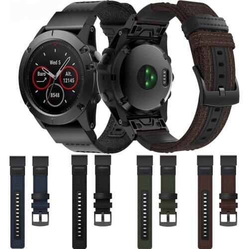 26mm canvas Strap Quick Release Nylon & leather Easyfit Replacement Wristband For Garmin Fenix 5X 5XPlus 6X 6X Pro 3HR
