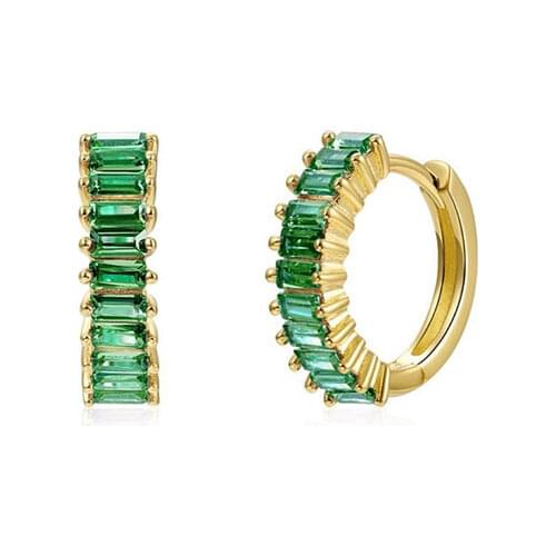 925 Sterling Silver Hoop Earrings for Women White/Black/Green/Purple CZ Crystal Prevent Allergy Huggie Earring Fashion Jewelry