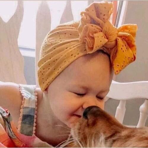 2021 New Big Bows Baby Bonnet Cap Candy Color Summer Mesh Newborn Girl Boy Hat Breathable Infant Toddler Turban Beanies Cap