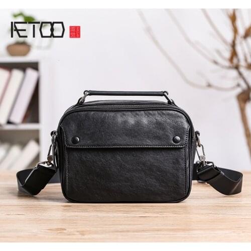 AETOO Mens leather messenger bag, trendy fashion shoulder bag, cowhide personalized handbag