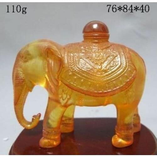 Decorated Old Wonderful Handwork Amber Carving Elephant Statue Ornament Bottle