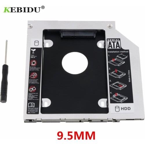KEBIDU Universal 9.5mm Aluminum Hard Disk Drive Bay 2.5 2nd Ssd Hd SATA Hard Disk Drive HDD Caddy Adapter Bay For Cd Dvd