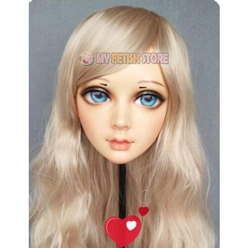 Xian-2)Female Sweet Girl Resin Half Head Kigurumi BJD Eyes Crossdress Cosplay Japanese Anime Role Lolita Mask With Eyes And Wig