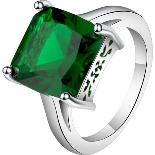 Bright Green Cubic Zirconia Simple Square Design Ring White Gold Filled Elegant Wedding Ring For Women Accessories Bijoux Bagues