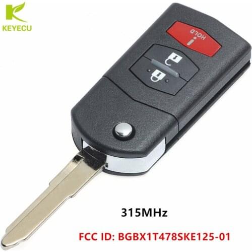 KEYECU Replacement New Folding Remote Key Fob 3 Button 315MHz for Mazda 2 3 5 CX-7 CX-9 FCC ID: BGBX1T478SKE125-01
