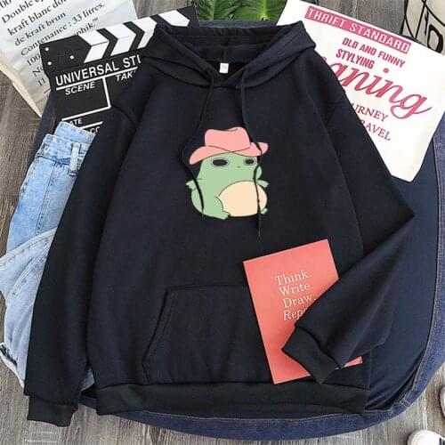 Men and women KPOP printed frog cute kawaii autumn INS same candy color plus velvet loose wild long-sleeved hoodie
