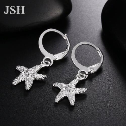 Wholesale price hot gift women silver color earrings starfish charms wedding hook Bohemia fashion classic jewelry , LE045