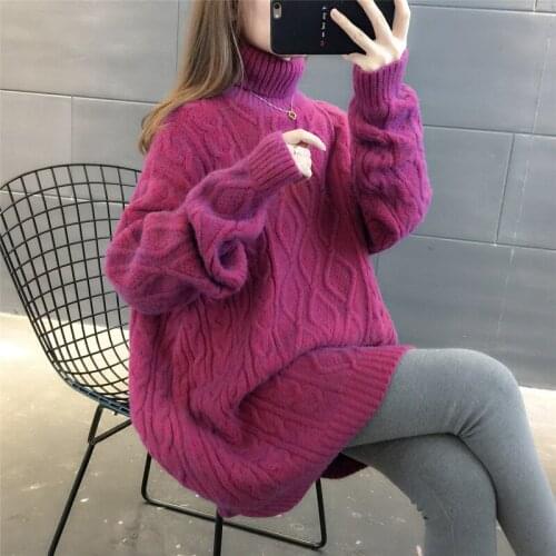 Women Sweater Autumn Spring Loose Pull Femme Turtleneck Knitted Sweater Oversized Long Sleeve Casual Pullover Knit Sweater Mujer