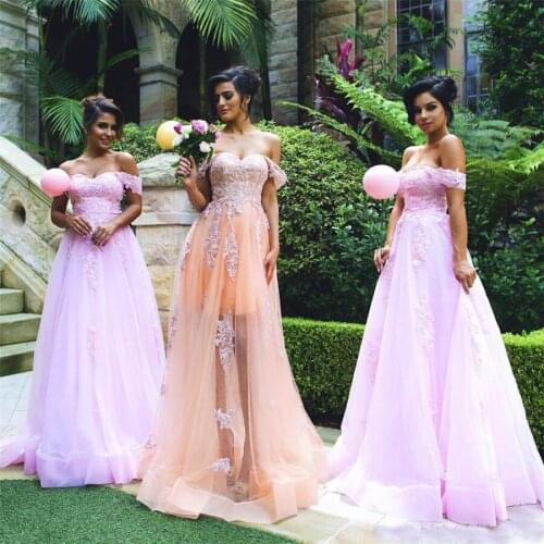 Off the Shoulder Lace Applique Prom Dresses Long Tulle Skirt Evening Party Dress robe de soiree