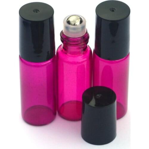1Pcs 5ml Roseo-red Roll On Glass Bottles Stainless Steel Roller Ball for Perfume Essential Oil Vials Mini Roller Bottle