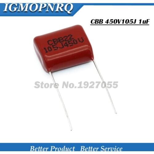 10PCS 450V105J 1uF 450V CBB Polypropylene film capacitor pitch 15mm 105 450V 1uF 450V105J-P15 new