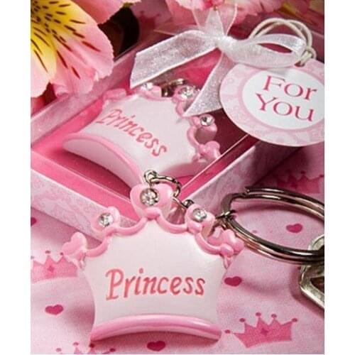 10pcs New arrival Pink crown princess key chains wedding baby shower favor gifts keychains