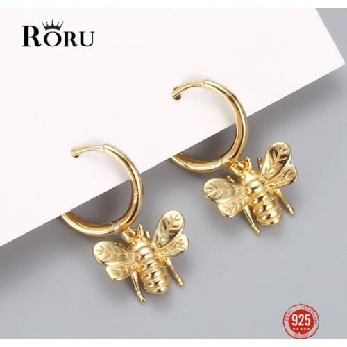 100% 925 Sterling Silver Earrings Mini Bee Hoop Earrings Cute Butterfly Animal Circle Earrings for Women Ear Jewelry