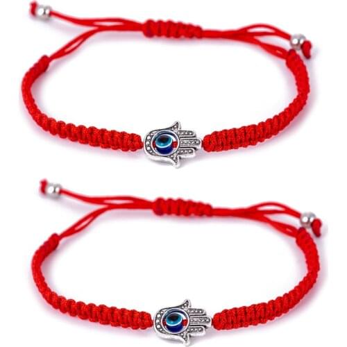 2 pieces/set Evil Eye Hamsa Hand Charm Bracelets for Protection Luck Kabbalah Red Thread Amulet Friendship Jewelry