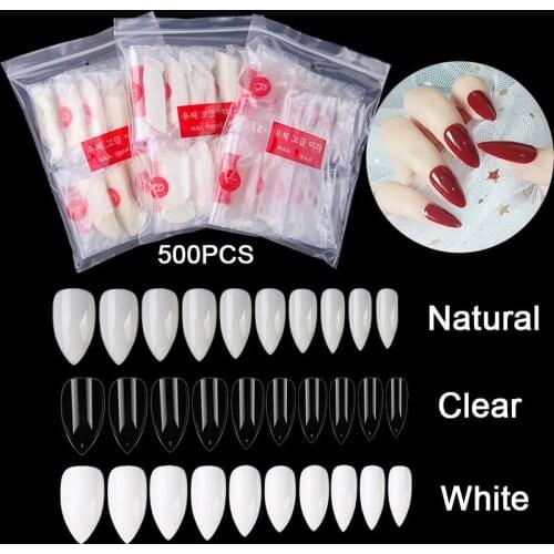 500pcs/bag Nail Art Tips Oval Stiletto Full Cover False Nail Tips Almond Shape Acrylic Nails Salon Manicure Fake Nails Art