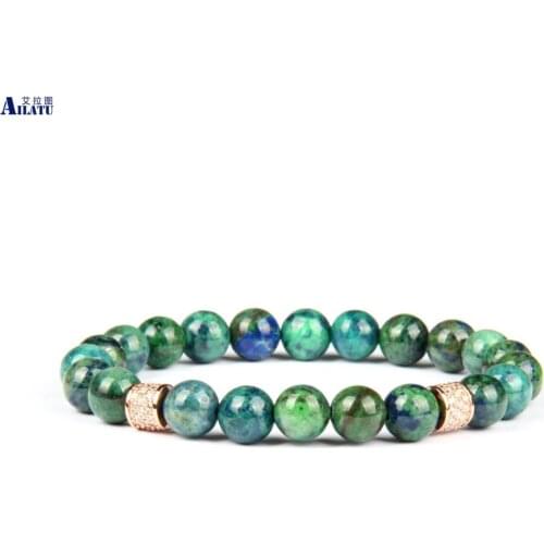 Ailatu Clear Cz Cylinders Beaded Bracelet with 8mm Natural Lapis Lazuli Phoenix Stone Beads Top Quality