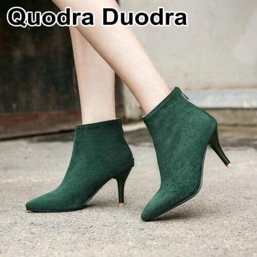 New Autumn winter flock women thin high heels boots pointed toe woman stiletto ankle boots solid shoes plus size 33 43 44 45 46