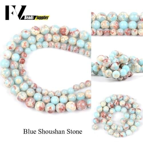 Natural Blue Snakeskin Round Shoushan Stone Beads For Jewelry Making Bracelet Necklace Accessories 6/8/10mm Loose Spacer Beads