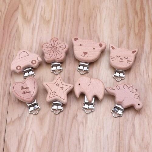 8 Style Lovely Wooden Pacifier Chain Natural Beech Wood Baby Pacifier Clips DIY Dummy Clips Accessory 77HD