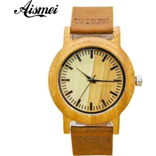 2018 New Fashion Women Wood Watch Bamboo Ladies Watches Analog Genuine Leather Band Casual Nature Wooden Watch Female Wristwatch