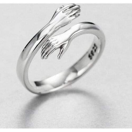 Gold Silver Color Creative Love Romantic Hug Ring Retro Fashion Tide Carved Hand Open Finger Ring Party Wedding Couple Jewelry