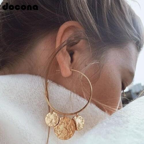 Docona Vintage Antique Gold Coin Tassels Dangle Drop Earrings for Women Ethnic C Shape Geometric Party Jewelry Accessories 3537