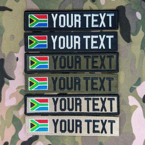 Custom Name Tape South Africa Flag Embroidery Patch Hook And Loop Multicam Green ACU Black AU FG Tan EMR AOR