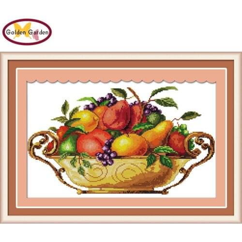 NKF Fruit Dish Patterns Handcraft Needlepoint Kits Counted Stamped Canvas Chinese Cross Stitch Sets for Home Decoration
