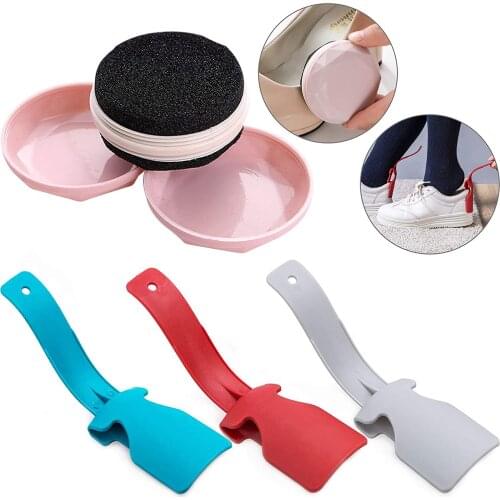 3PCS Shoe Horns & Sponge Shoe Brush Portable Lazy Helper Comfort Sock Slider Easy on Easy off Fits All Shoes Lazy Shoe Helper