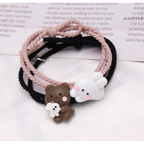 2Pcs Couple Bracelet Little Bear Cute Cartoon Magnetic Matching Lovers Wristband Jewelry Fashion Accessory Valentine Day Gift