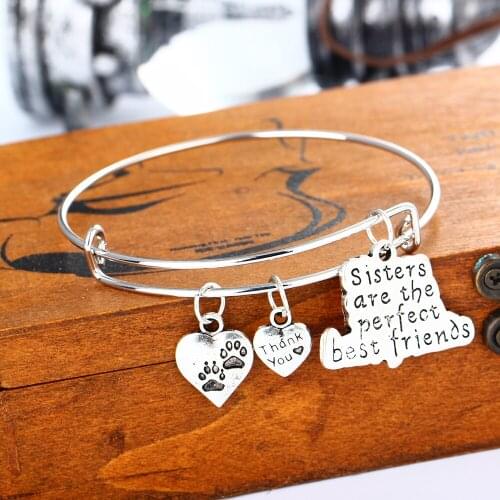 Fashion Dog Pet Paws Footprint Heart Charms Bangle Sister Are The Perfect Best Friend Bracelet Family Sis Women Jewelry Gifts
